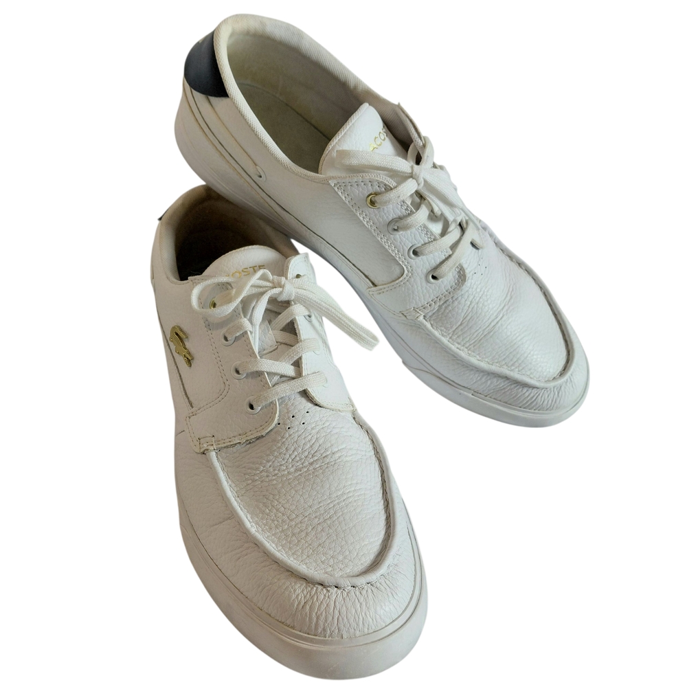 Lacoste Bayliss Deck Boat Shoes Men's White Leather Sneakers Low Top Size 10.5